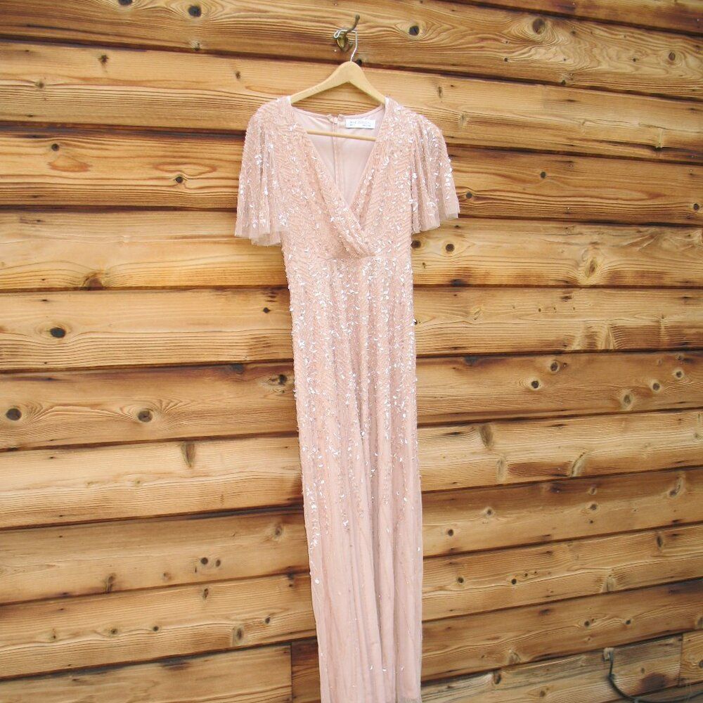 Mac Duggal 35109 Pink Embellished Flutter Sleeve Gown Dress MOB $698 - Picture 6 of 13